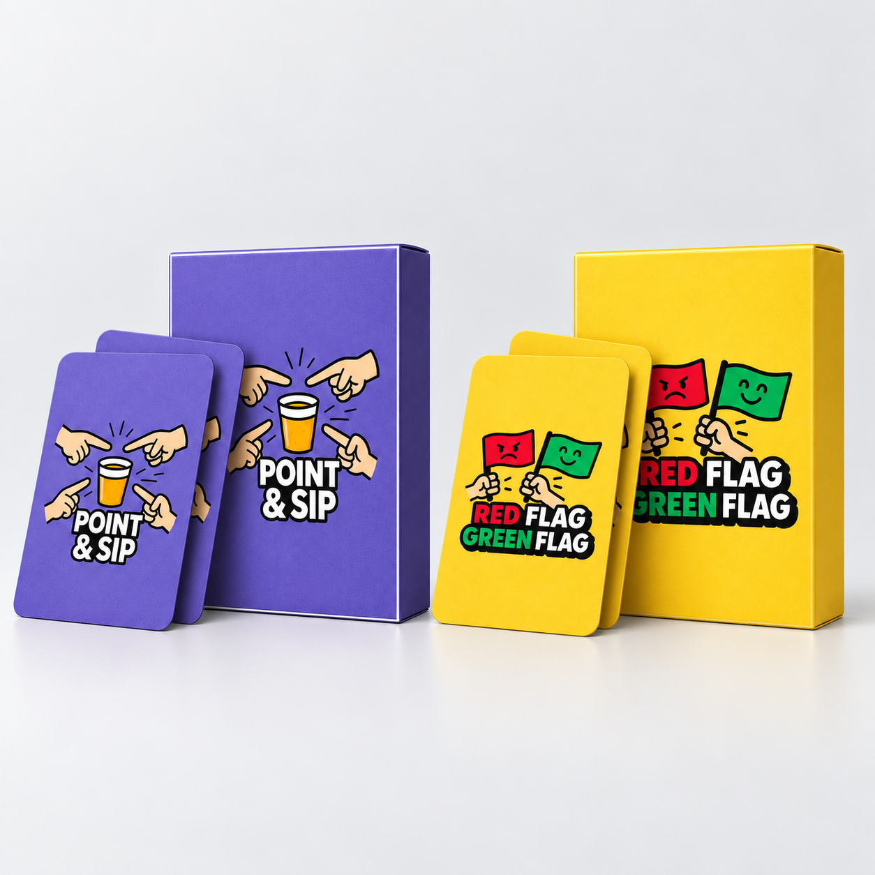 Point & Sip und Red Flag Green Flag Kartenspiele